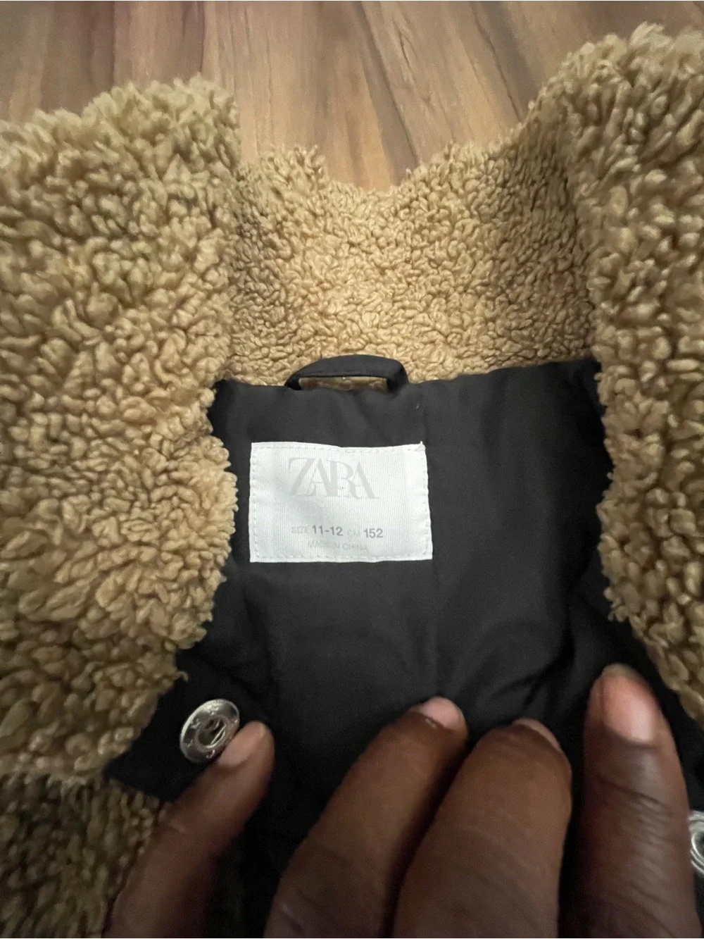 Zara Camel Teddy Sherpa Jacket with Black Trim